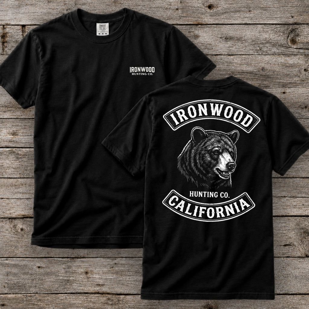 California Bear Hunting T-Shirt | Vintage Rocker Patch Style