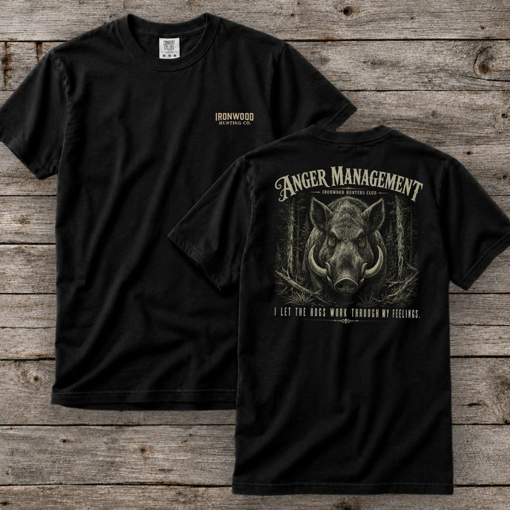 Anger Management T-Shirt | Ironwood Hunters Club | Funny Hog Hunting Tee for Men