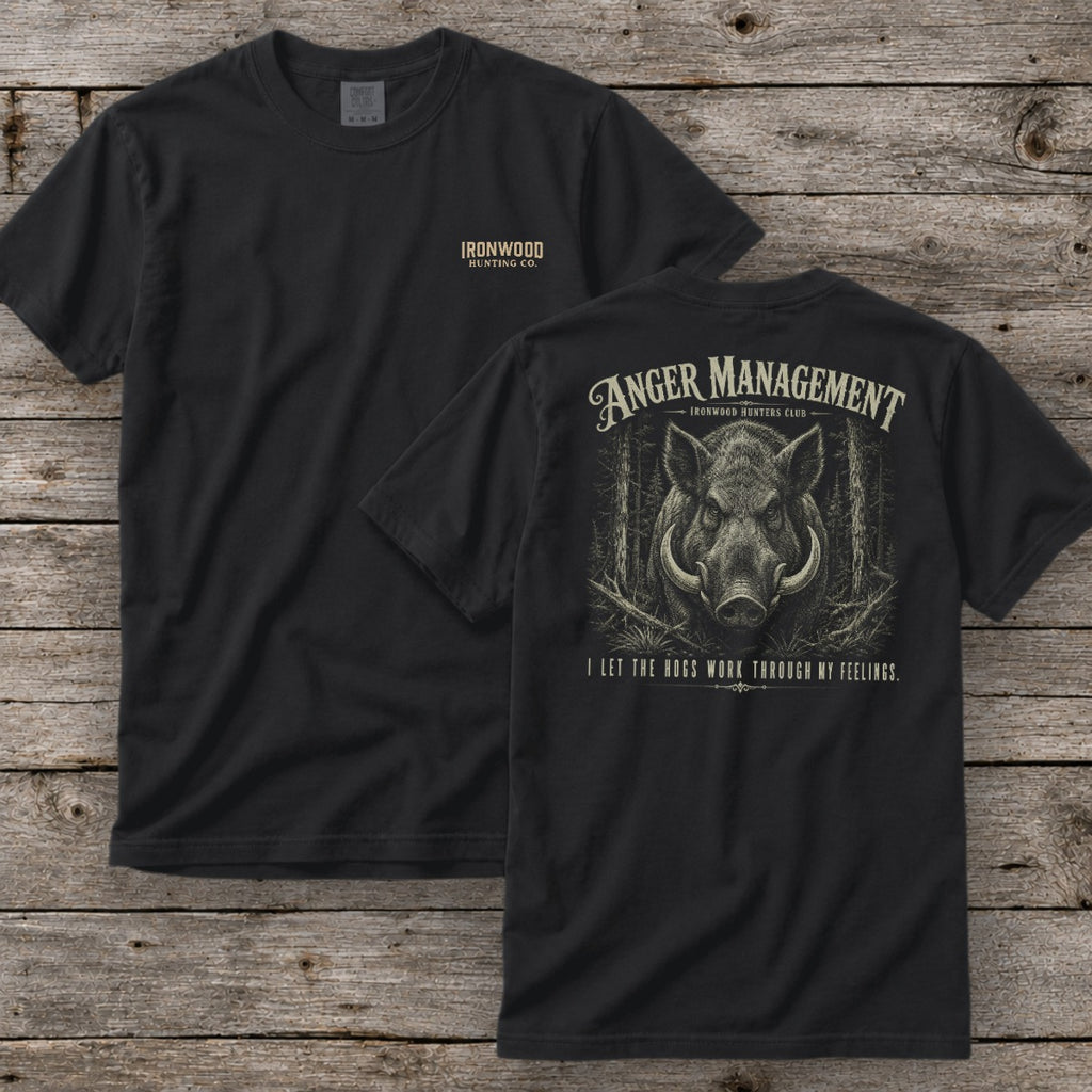 Anger Management T-Shirt | Ironwood Hunters Club | Funny Hog Hunting Tee for Men