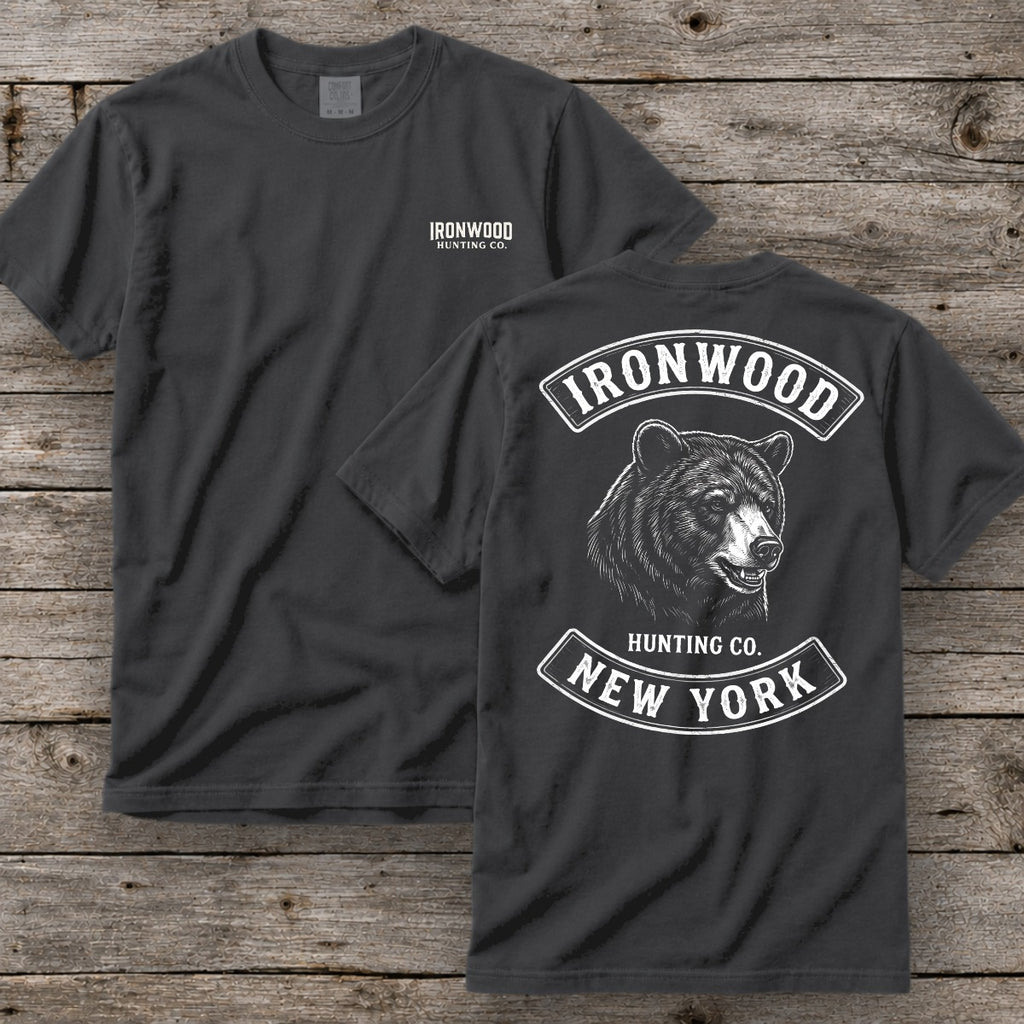 New York Bear Hunting T-Shirt | Vintage Rocker Patch Style