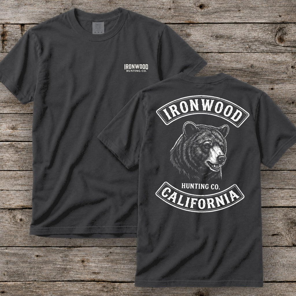 California Bear Hunting T-Shirt | Vintage Rocker Patch Style