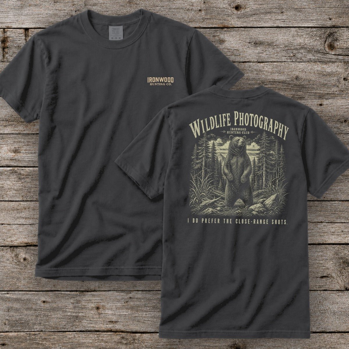 Wildlife Photography T-Shirt | Ironwood Hunters Club | Funny Bear Hunting Tee for Men