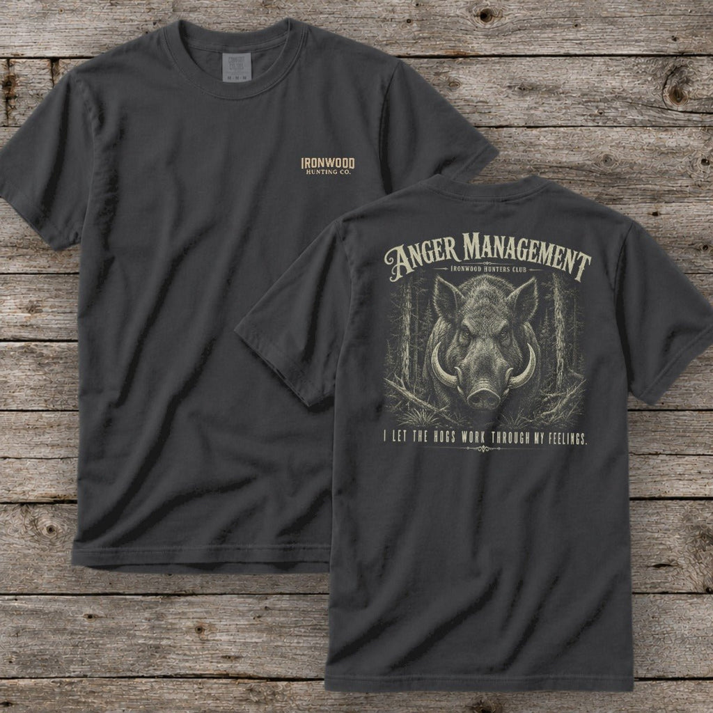 Anger Management T-Shirt | Ironwood Hunters Club | Funny Hog Hunting Tee for Men