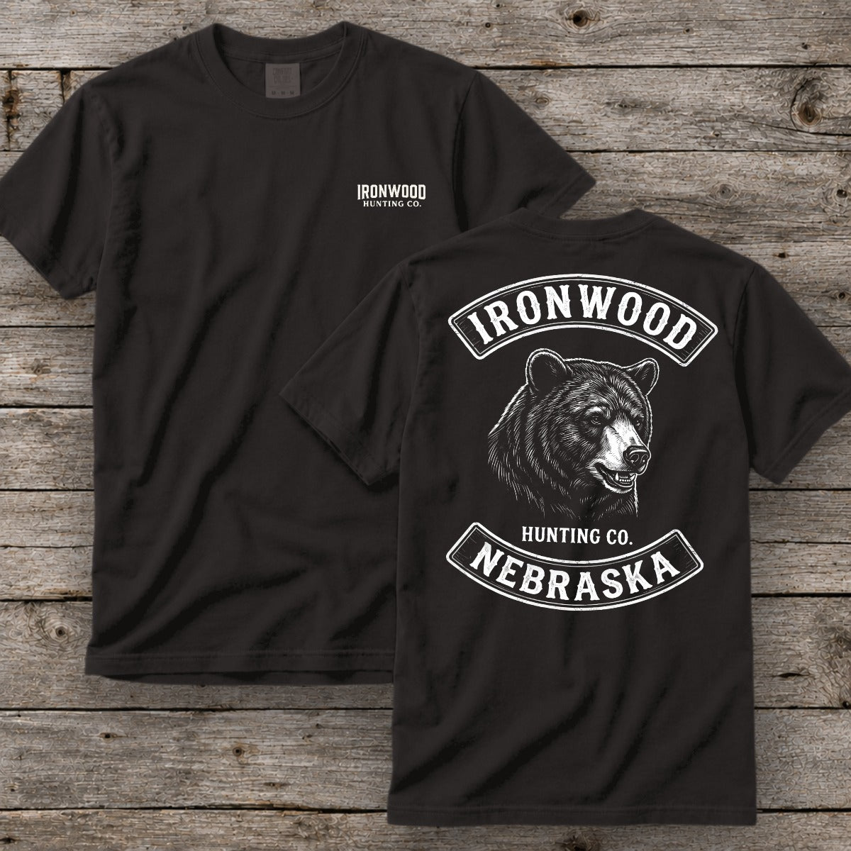 Nebraska Bear Hunting T-Shirt | Vintage Rocker Patch Style