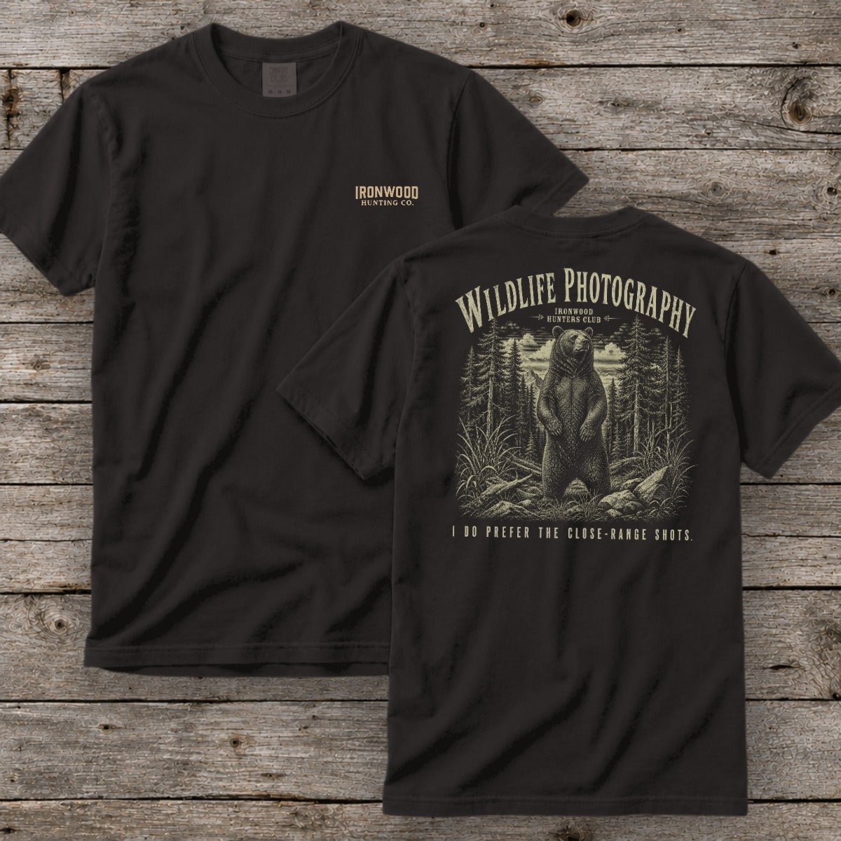 Wildlife Photography T-Shirt | Ironwood Hunters Club | Funny Bear Hunting Tee for Men