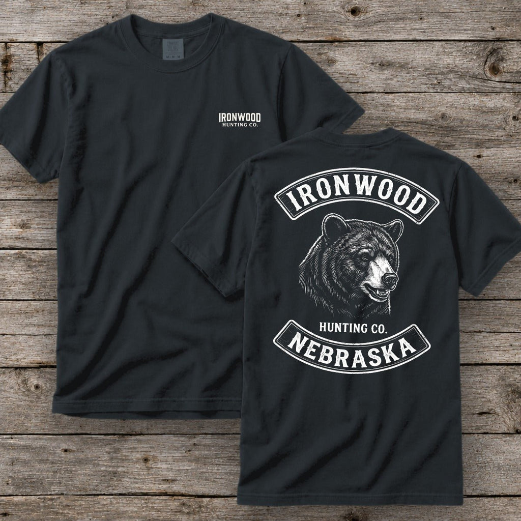 Nebraska Bear Hunting T-Shirt | Vintage Rocker Patch Style