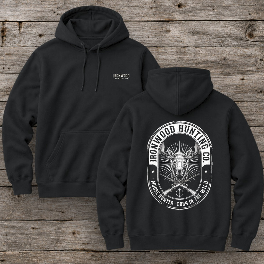 Vintage Oval Badge Moose Hunting Hoodie