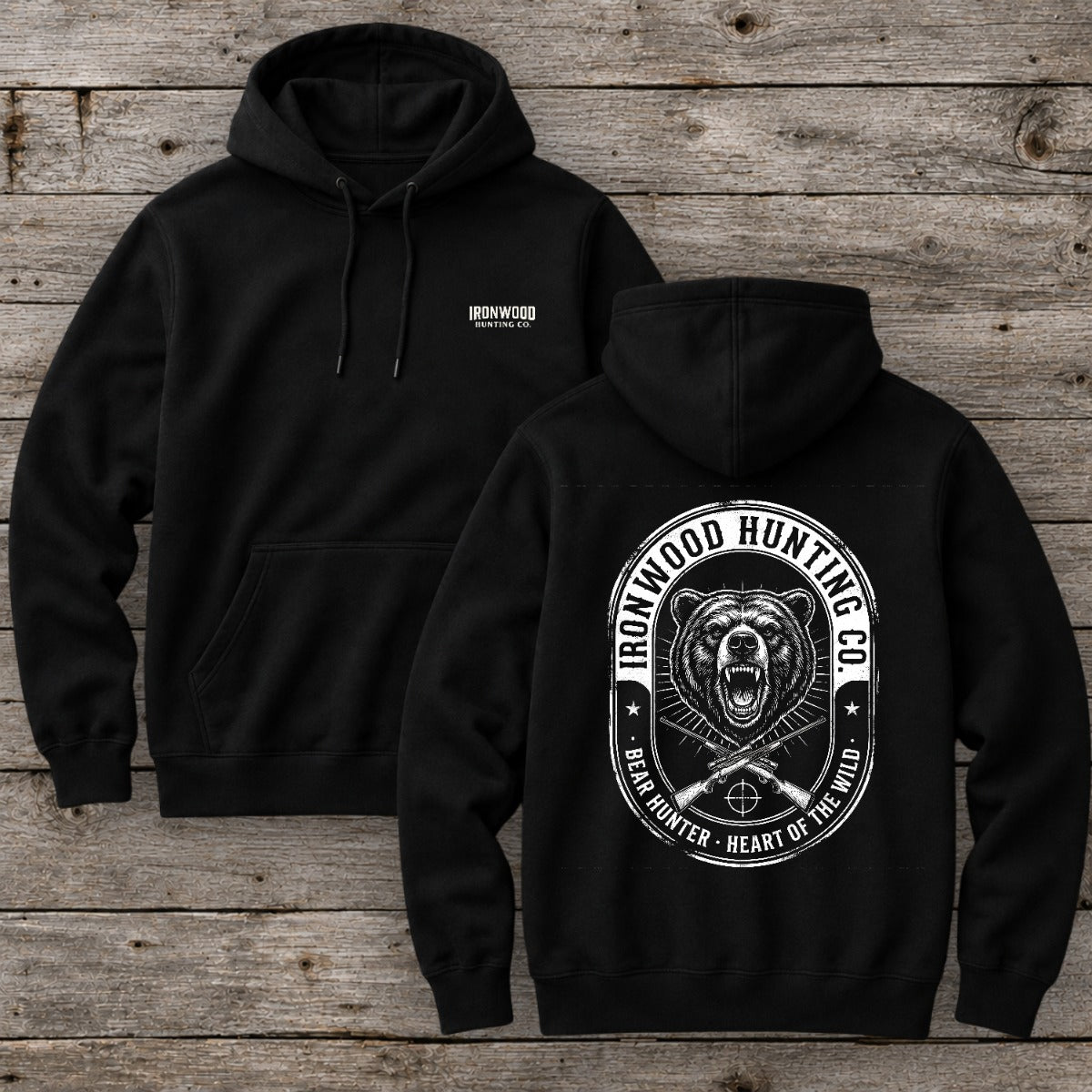 Vintage Oval Badge Bear Hunting Hoodie