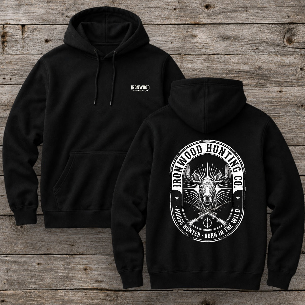 Vintage Oval Badge Moose Hunting Hoodie