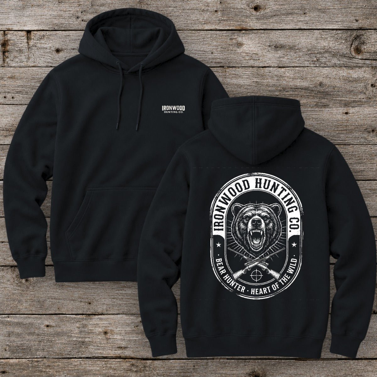 Vintage Oval Badge Bear Hunting Hoodie