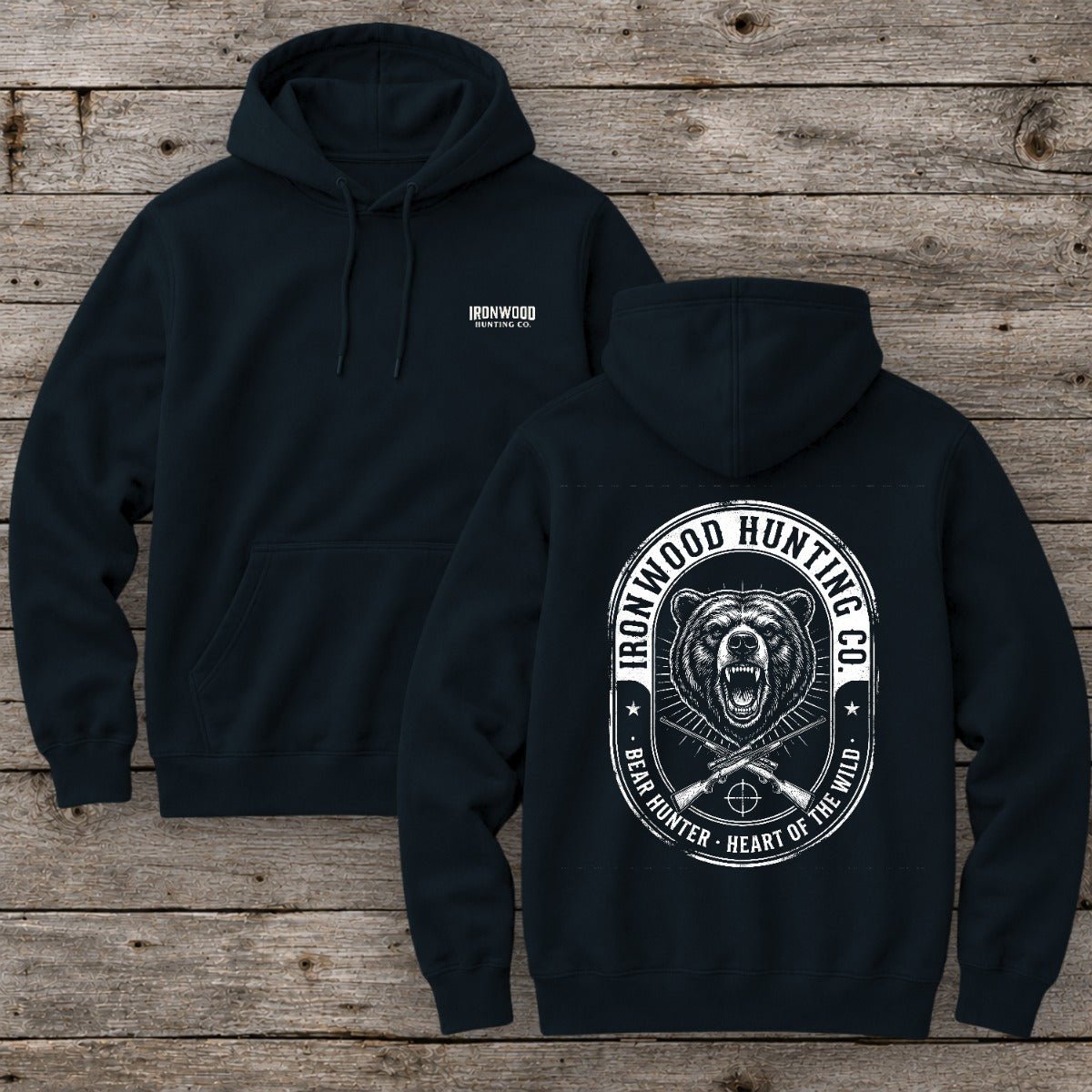 Vintage Oval Badge Bear Hunting Hoodie