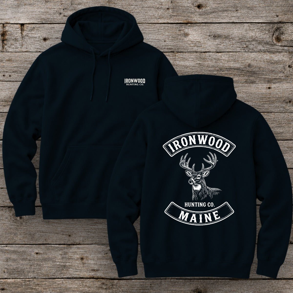 Maine Deer Hunting Hoodie | Vintage Rocker Patch Style