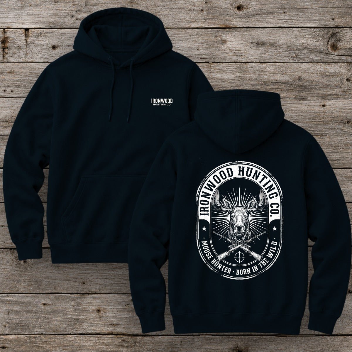 Vintage Oval Badge Moose Hunting Hoodie