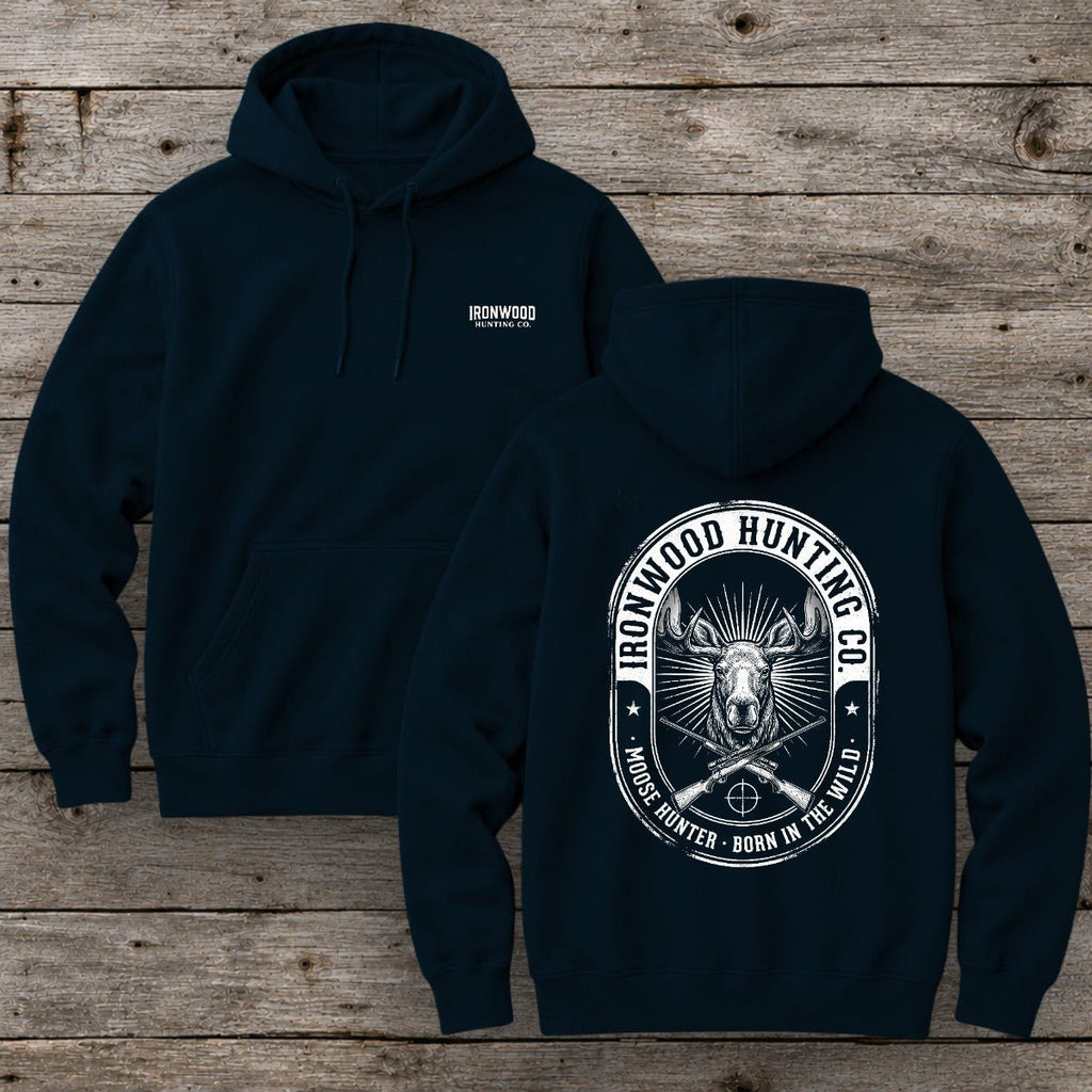 Vintage Oval Badge Moose Hunting Hoodie
