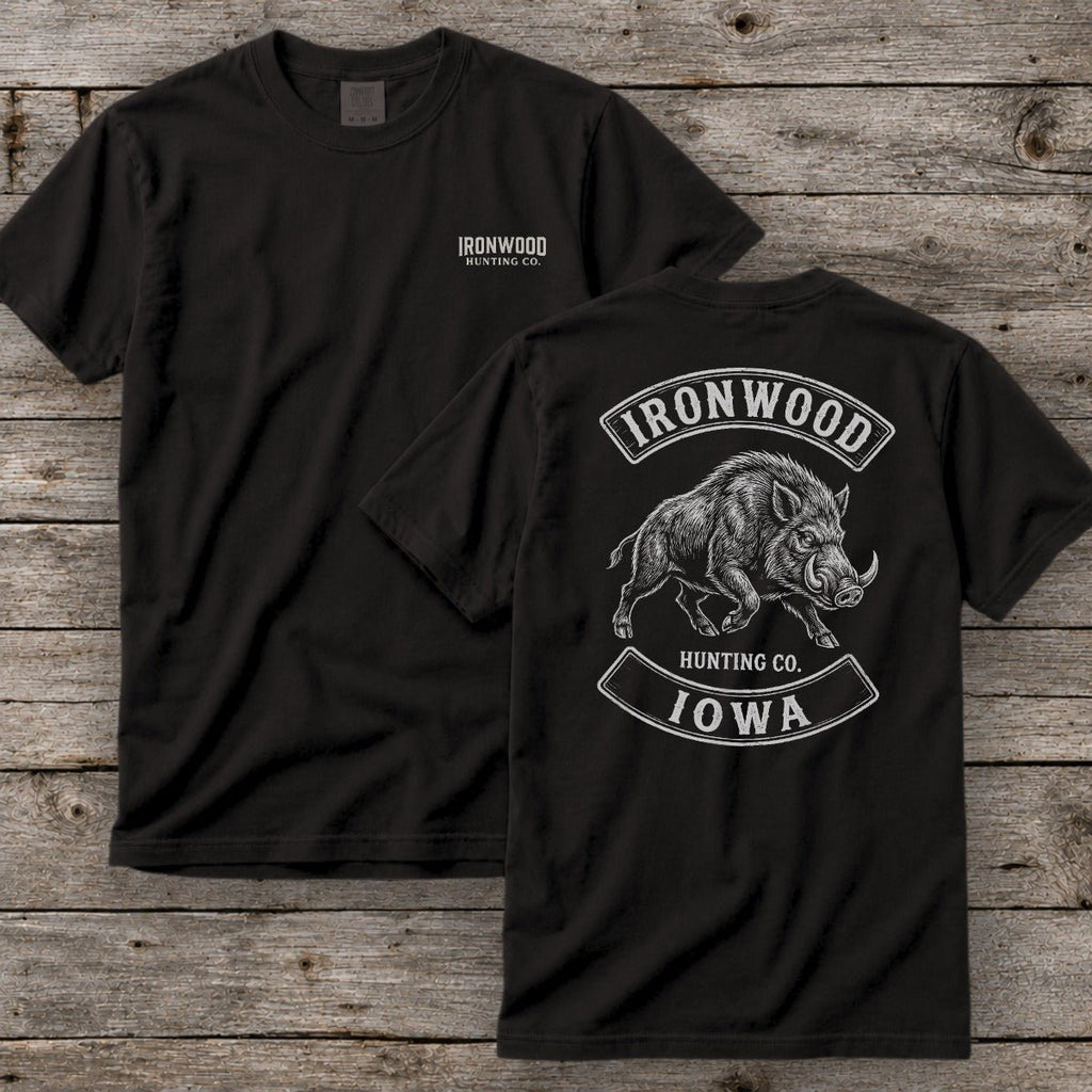 Iowa Wild Boar Hunting T-Shirt  | Vintage Rocker Patch Style