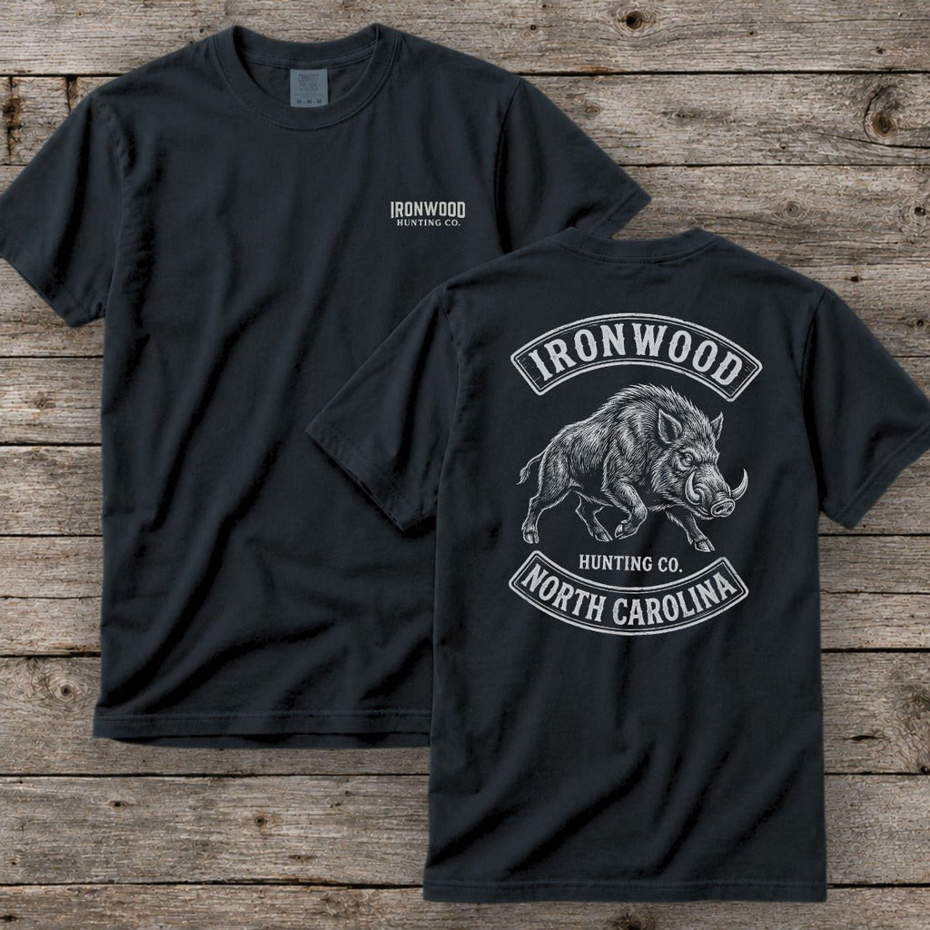 North Carolina Wild Boar Hunting T-Shirt  | Vintage Rocker Patch Style