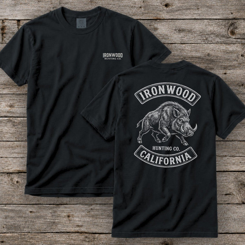 California Wild Boar Hunting T-Shirt  | Vintage Rocker Patch Style
